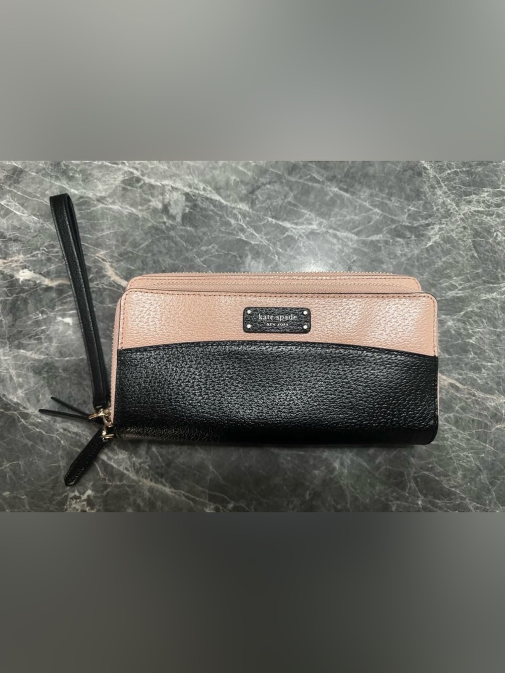 kate spade Two-Tone Blush Pink and Black Leather Zip Wallet